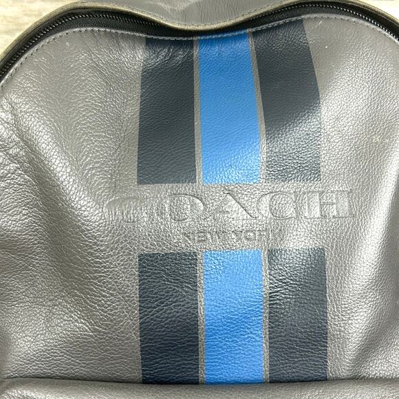 Coach Charles Gray Blue Striped Leather Backpack Men’s Designer Bag - Picture 2 of 10
